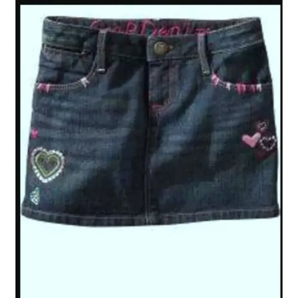 NEW Gap kids girls skirt 8 10 denim jean mini hearts embroidered pink green blue